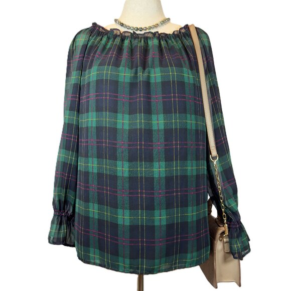 Talbots Tops - Women's Talbots Size M Blouse with Sheer Long Sleeves and Ruffled Neckline